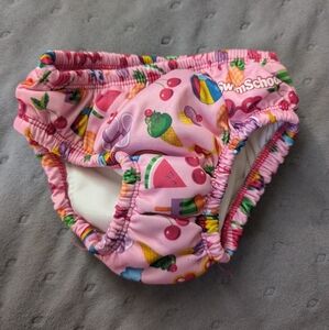 Aqua, pink washable swim pantie for girls size 12 months
